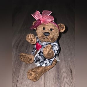 Dan Dee Brown Bear Stuffed Plush Cheetah Leopard Heart Pink Fancy Valentine 9”